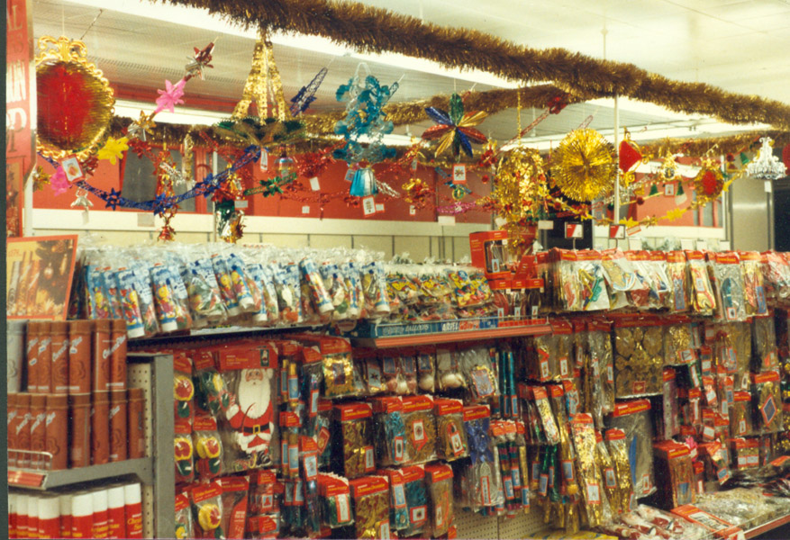 Christmas Decorations display at the Rushey Green, Catford Woolworth's